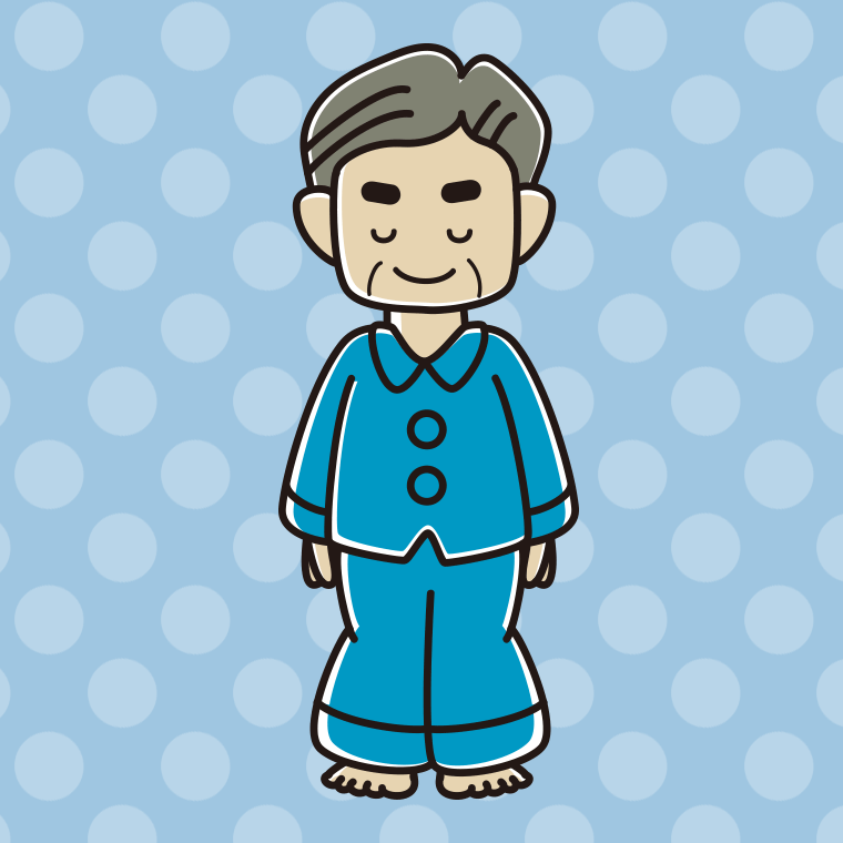 お辞儀するパジャマのおじさんのイラスト【色、背景あり】PNG