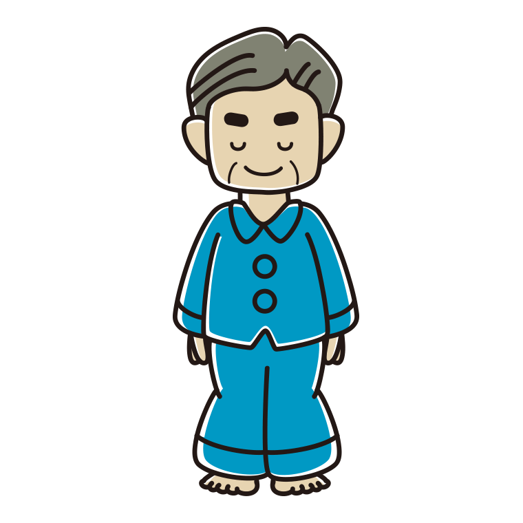 お辞儀するパジャマのおじさんのイラスト【色あり、背景なし】透過PNG