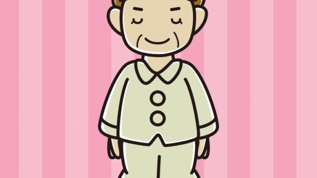 お辞儀するパジャマのおばさんのイラスト【色、背景あり】PNG