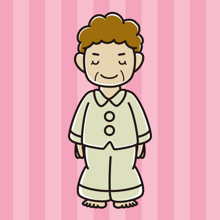 お辞儀するパジャマのおばさんのイラスト【色、背景あり】PNG