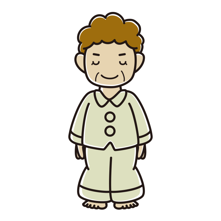 お辞儀するパジャマのおばさんのイラスト【色あり、背景なし】透過PNG