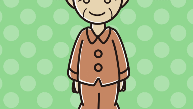 お辞儀するパジャマのおじいさんのイラスト【色、背景あり】PNG