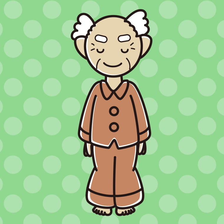 お辞儀するパジャマのおじいさんのイラスト【色、背景あり】PNG