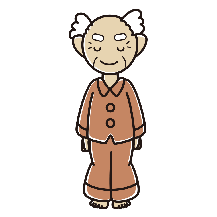 お辞儀するパジャマのおじいさんのイラスト【色あり、背景なし】透過PNG