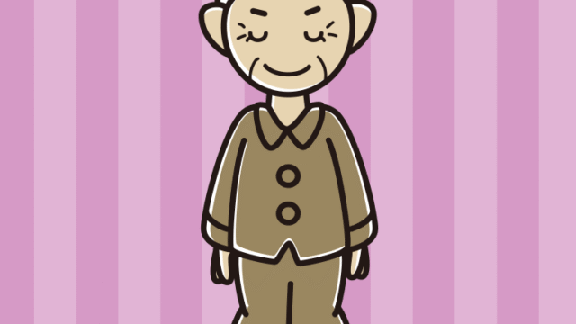 お辞儀するパジャマのおばあさんのイラスト【色、背景あり】PNG