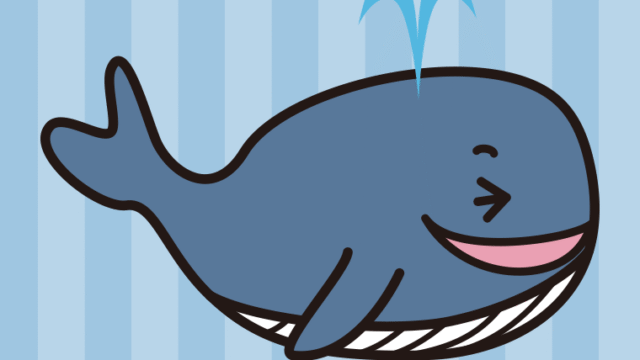 笑うクジラちゃんのイラスト【色、背景あり】PNG