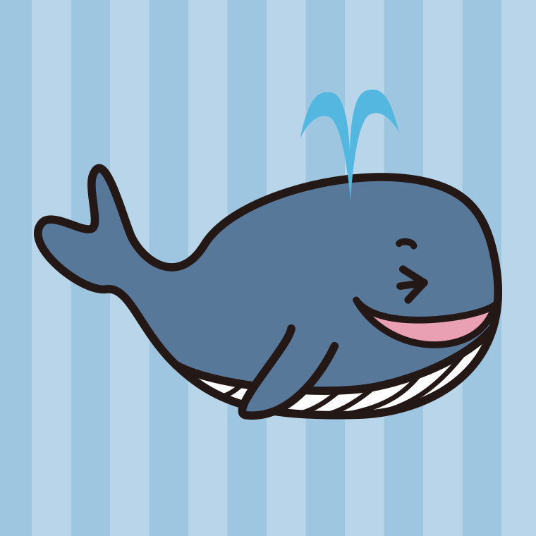 笑うクジラちゃんのイラスト【色、背景あり】PNG