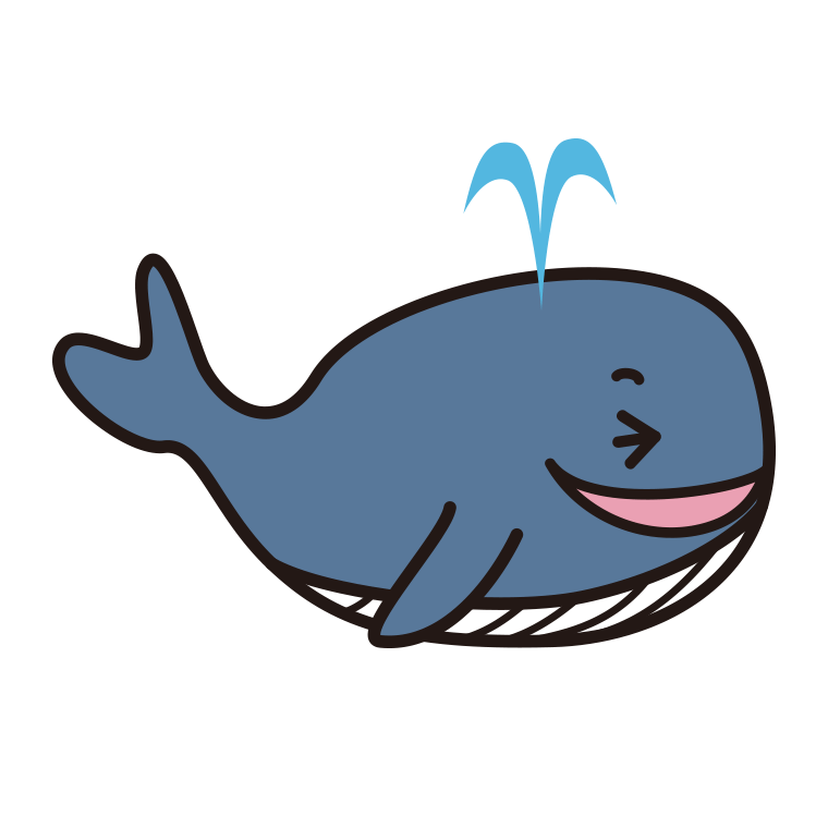 笑うクジラちゃんのイラスト【色あり、背景なし】透過PNG