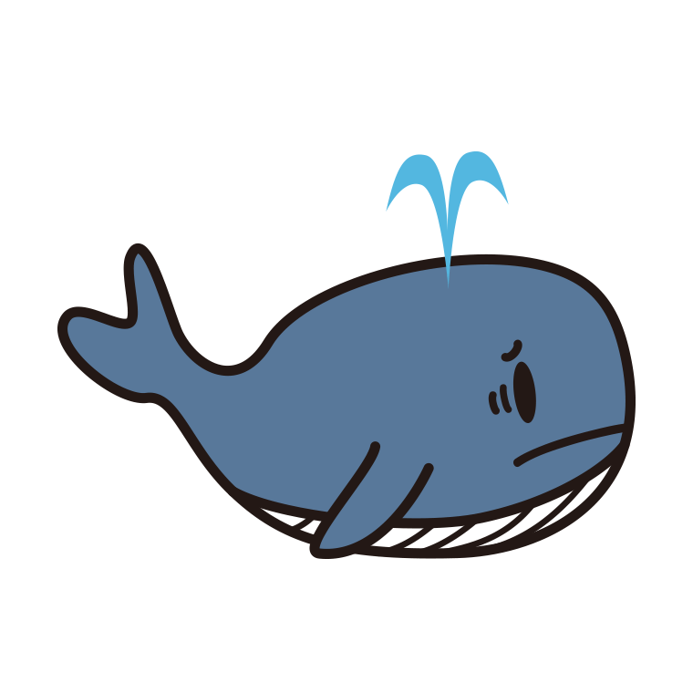 困るクジラちゃんのイラスト【色あり、背景なし】透過PNG