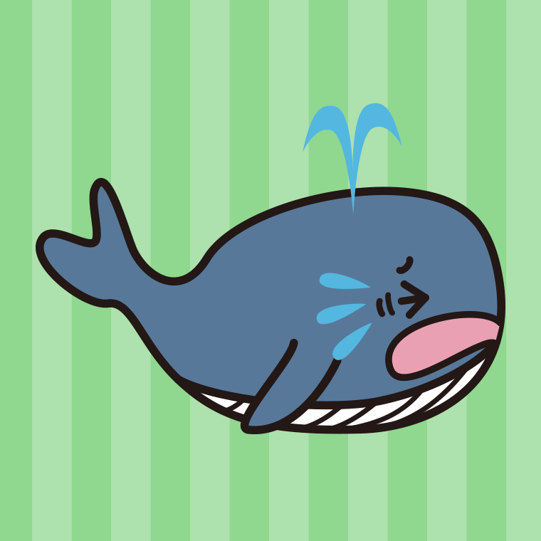 泣くクジラちゃんのイラスト【色、背景あり】PNG
