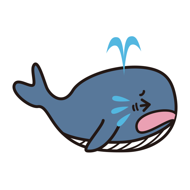 泣くクジラちゃんのイラスト【色あり、背景なし】透過PNG