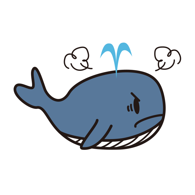 怒るクジラちゃんのイラスト【色あり、背景なし】透過PNG