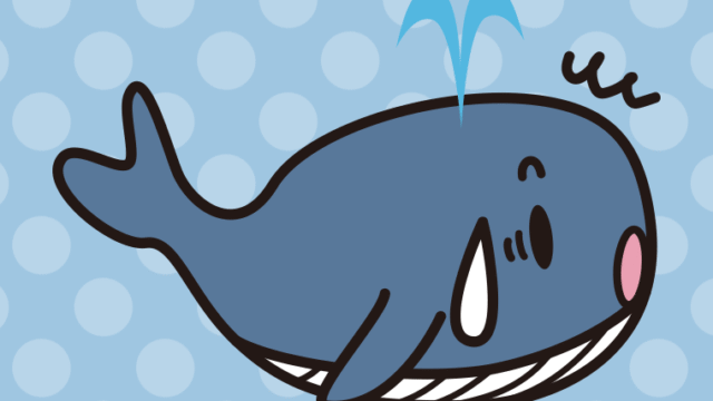 驚くクジラちゃんのイラスト【色、背景あり】PNG