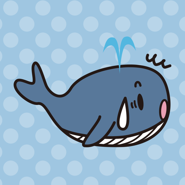 驚くクジラちゃんのイラスト【色、背景あり】PNG