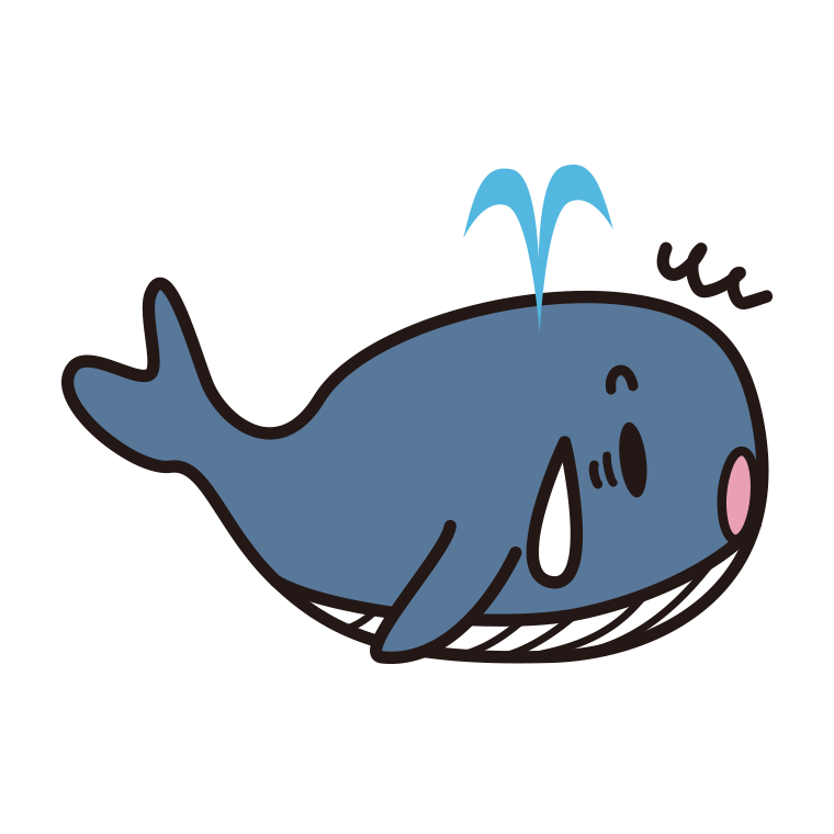 驚くクジラちゃんのイラスト【色あり、背景なし】透過PNG