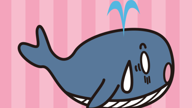ショックを受けるクジラちゃんのイラスト【色、背景あり】PNG