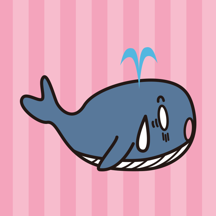 ショックを受けるクジラちゃんのイラスト【色、背景あり】PNG