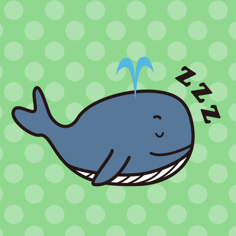 眠るクジラちゃんのイラスト【色、背景あり】PNG