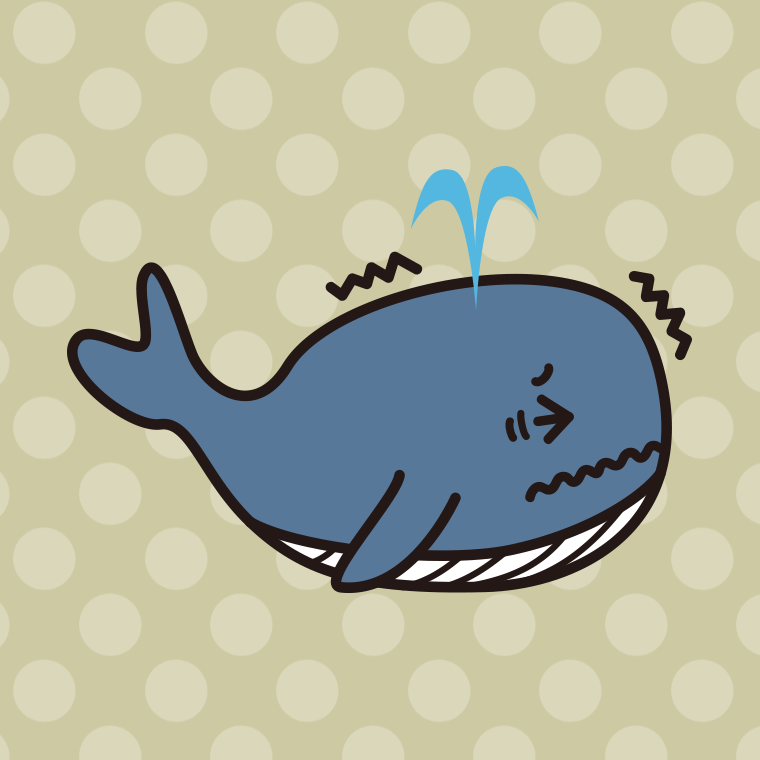 ブルブル震えるクジラちゃんのイラスト【色、背景あり】PNG