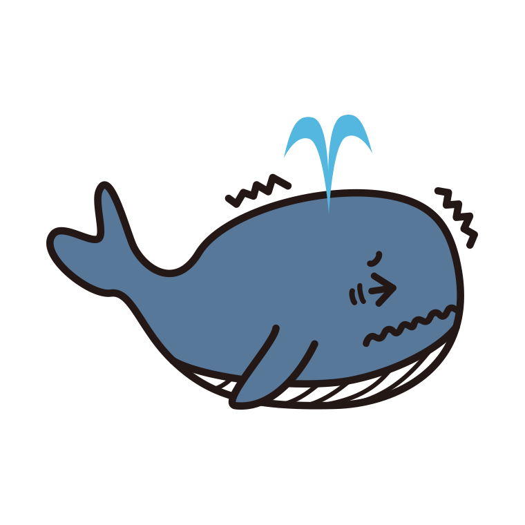 ブルブル震えるクジラちゃんのイラスト【色あり、背景なし】透過PNG