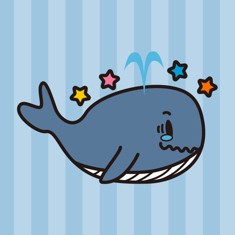 ジーンとするクジラちゃんのイラスト【色、背景あり】PNG