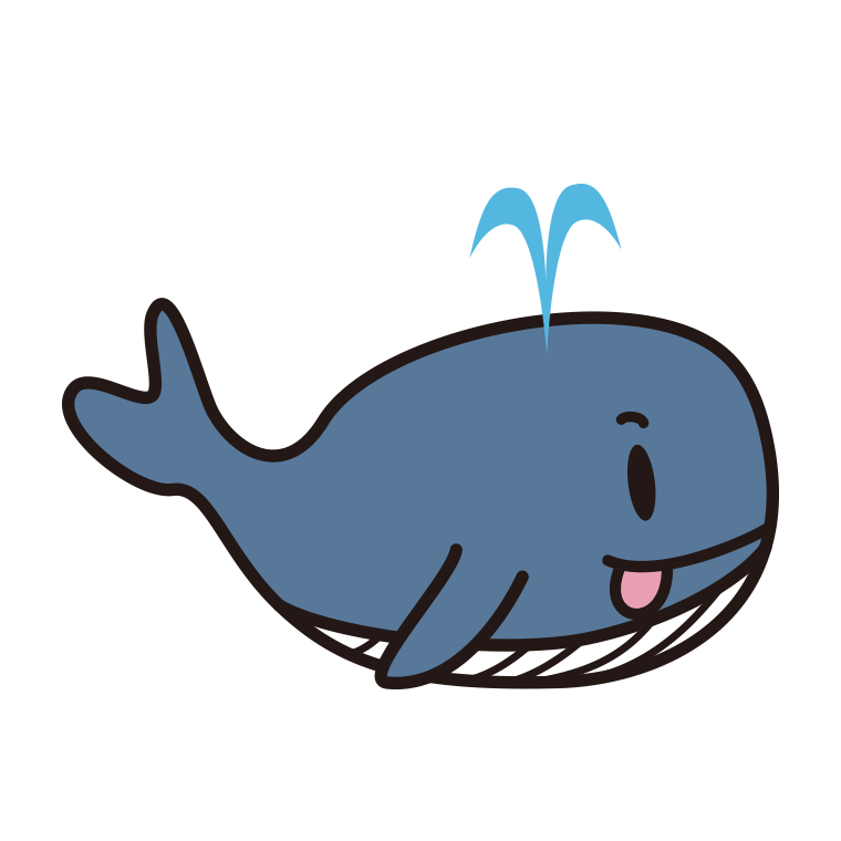 テヘペロなクジラちゃんのイラスト【色あり、背景なし】透過PNG