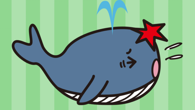 ぶつかるクジラちゃんのイラスト【色、背景あり】PNG