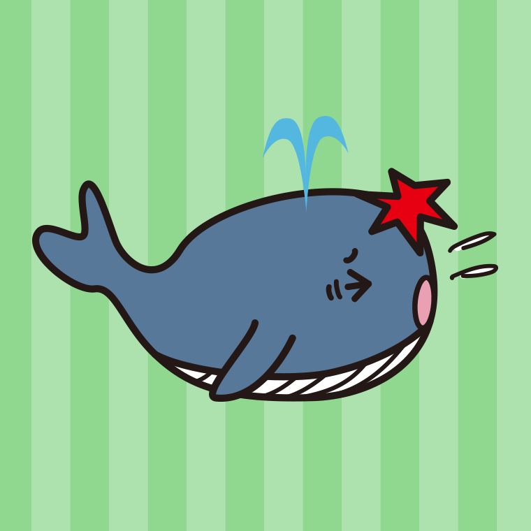 ぶつかるクジラちゃんのイラスト【色、背景あり】PNG