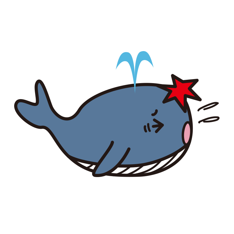 ぶつかるクジラちゃんのイラスト【色あり、背景なし】透過PNG