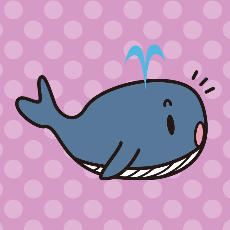 何かに気付くクジラちゃんのイラスト【色、背景あり】PNG