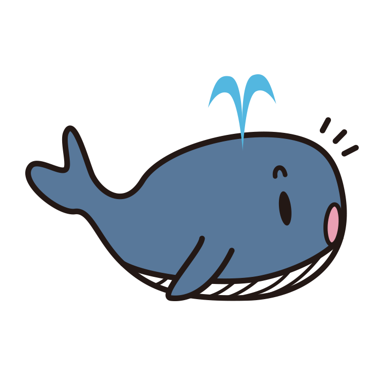 何かに気付くクジラちゃんのイラスト【色あり、背景なし】透過PNG