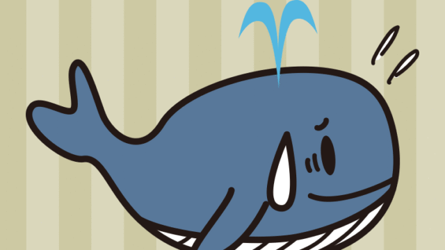 苦笑いするクジラちゃんのイラスト【色、背景あり】PNG