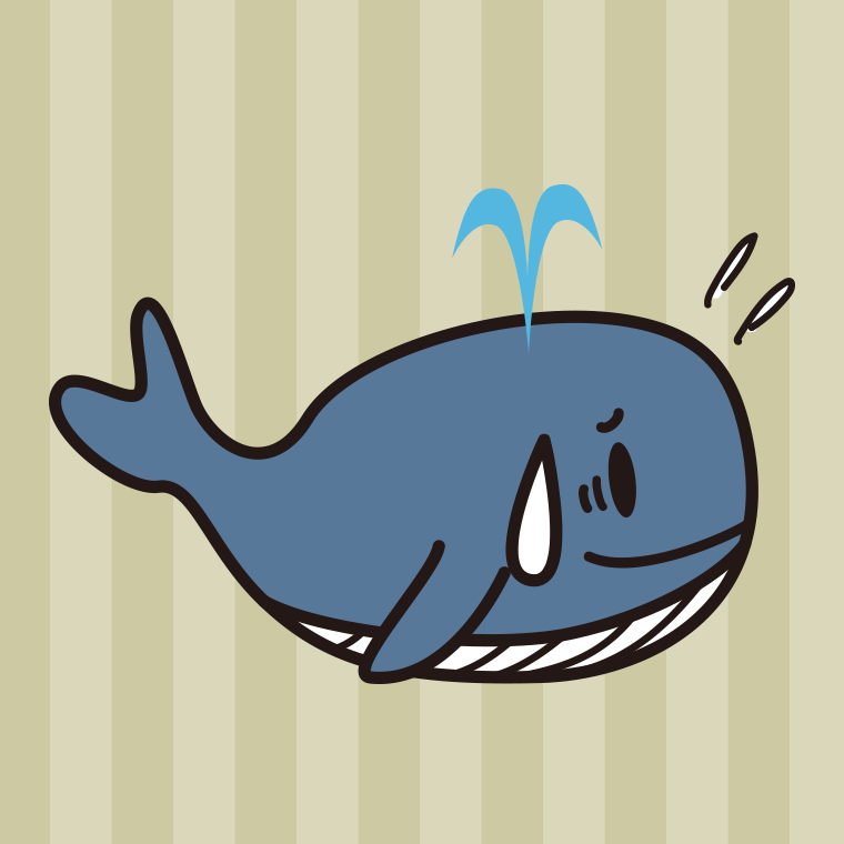 苦笑いするクジラちゃんのイラスト【色、背景あり】PNG