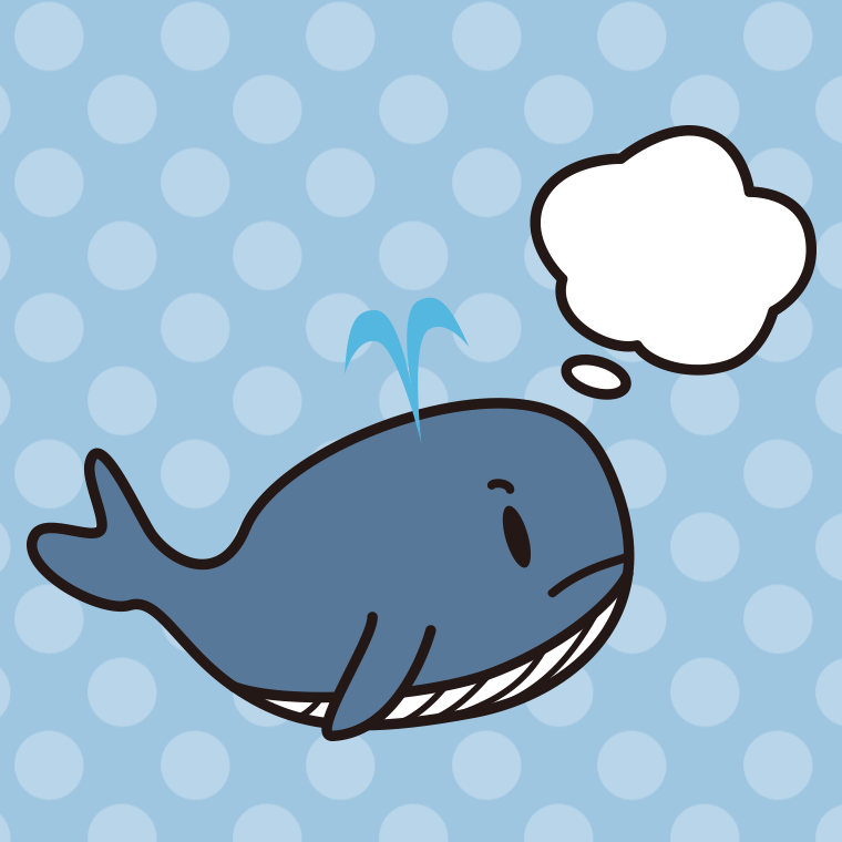 考えるクジラちゃんのイラスト【色、背景あり】PNG