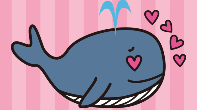 目がハートのクジラちゃんのイラスト【色、背景あり】PNG