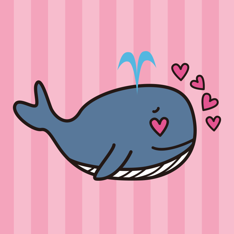 目がハートのクジラちゃんのイラスト【色、背景あり】PNG