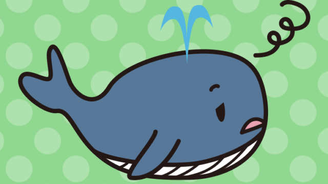 ぼーっとするクジラちゃんのイラスト【色、背景あり】PNG