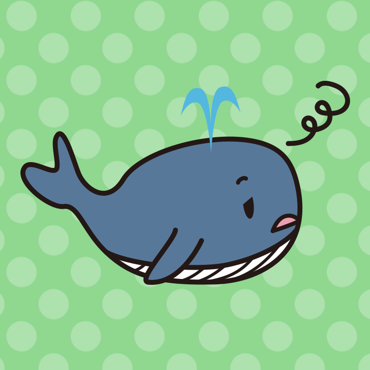 ぼーっとするクジラちゃんのイラスト【色、背景あり】PNG