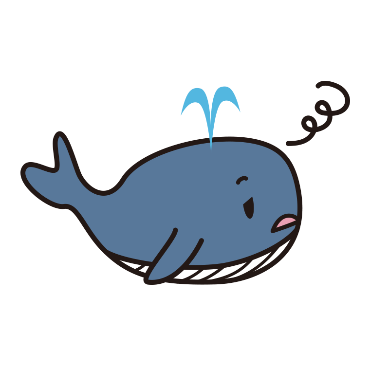 ぼーっとするクジラちゃんのイラスト【色あり、背景なし】透過PNG