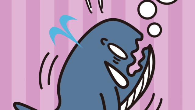 溺れるクジラちゃんのイラスト【色、背景あり】PNG