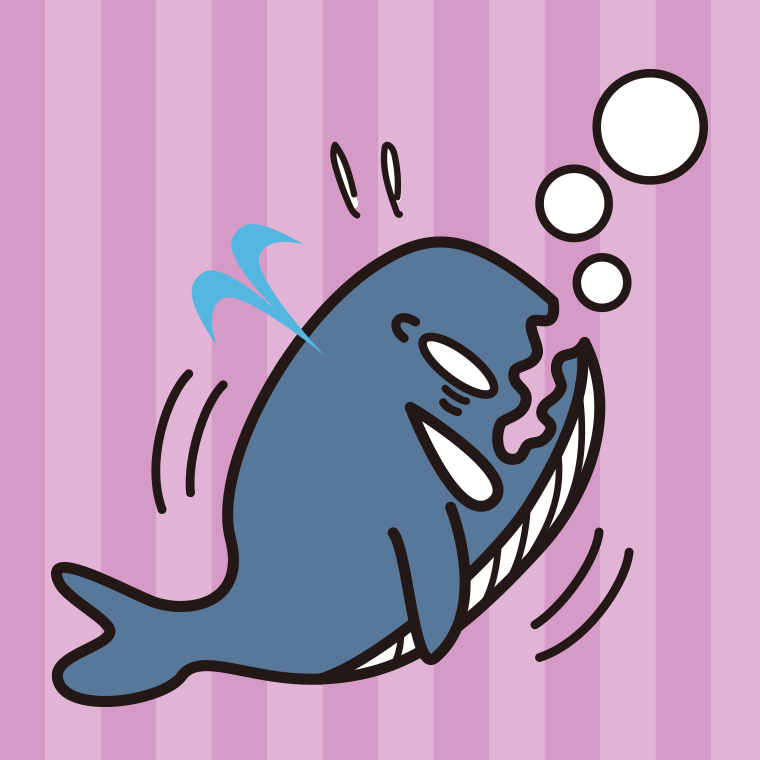 溺れるクジラちゃんのイラスト【色、背景あり】PNG