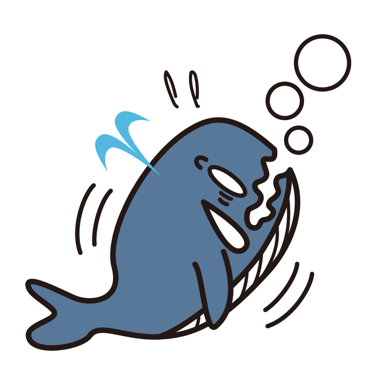 溺れるクジラちゃんのイラスト【色あり、背景なし】透過PNG