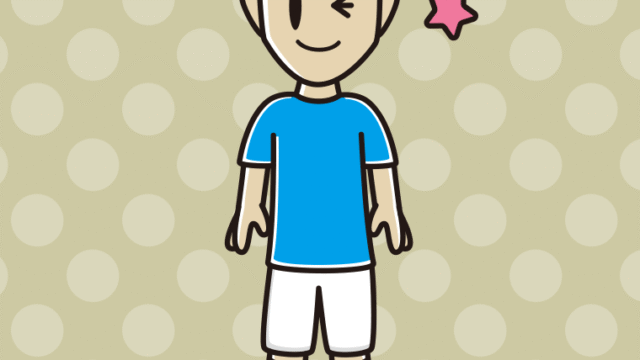 ウインクするサッカーのユニフォーム姿の男性のイラスト【色、背景あり】PNG