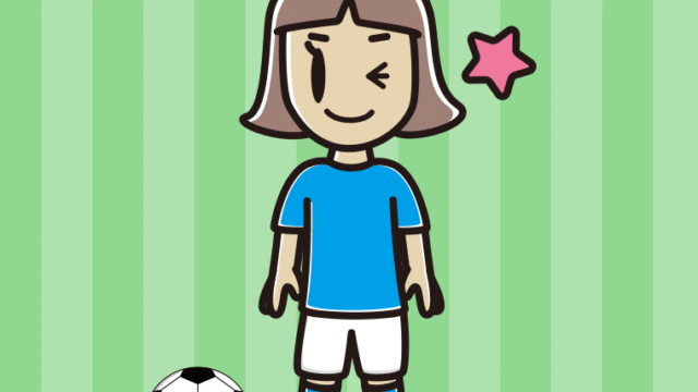 ウインクするサッカーのユニフォーム姿の小学生女子のイラスト【色、背景あり】PNG