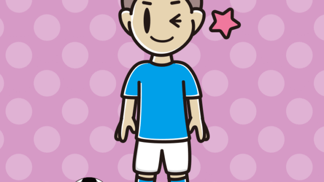 ウインクするサッカーのユニフォーム姿の男子中学生のイラスト【色、背景あり】PNG