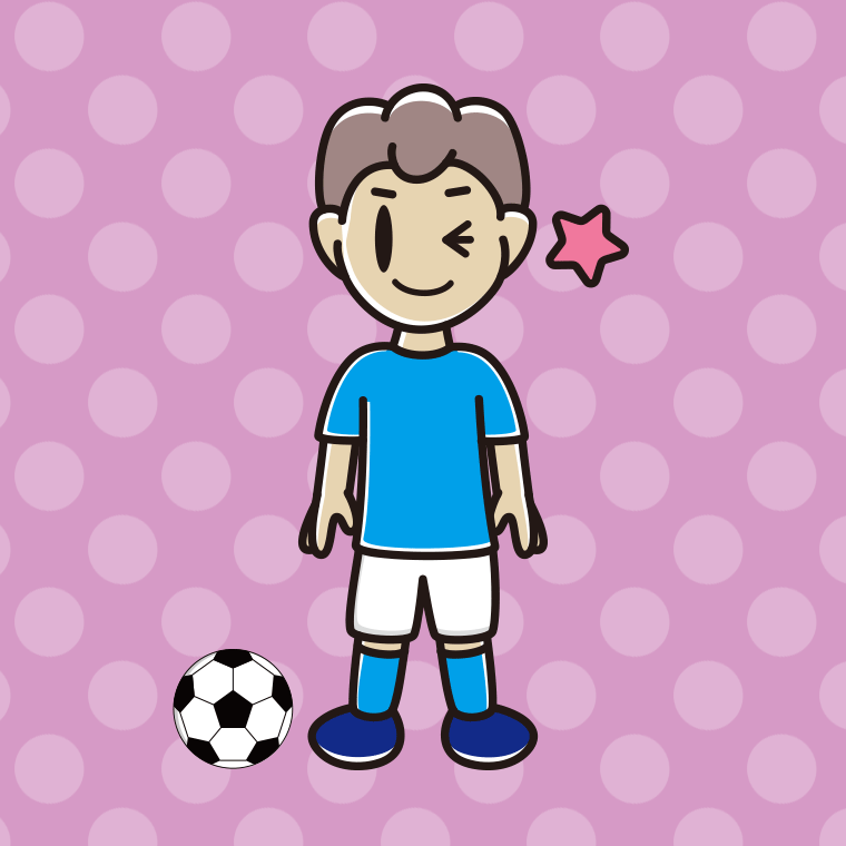 ウインクするサッカーのユニフォーム姿の男子中学生のイラスト【色、背景あり】PNG