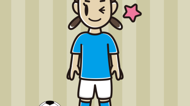 ウインクするサッカーのユニフォーム姿の女子中学生のイラスト【色、背景あり】PNG