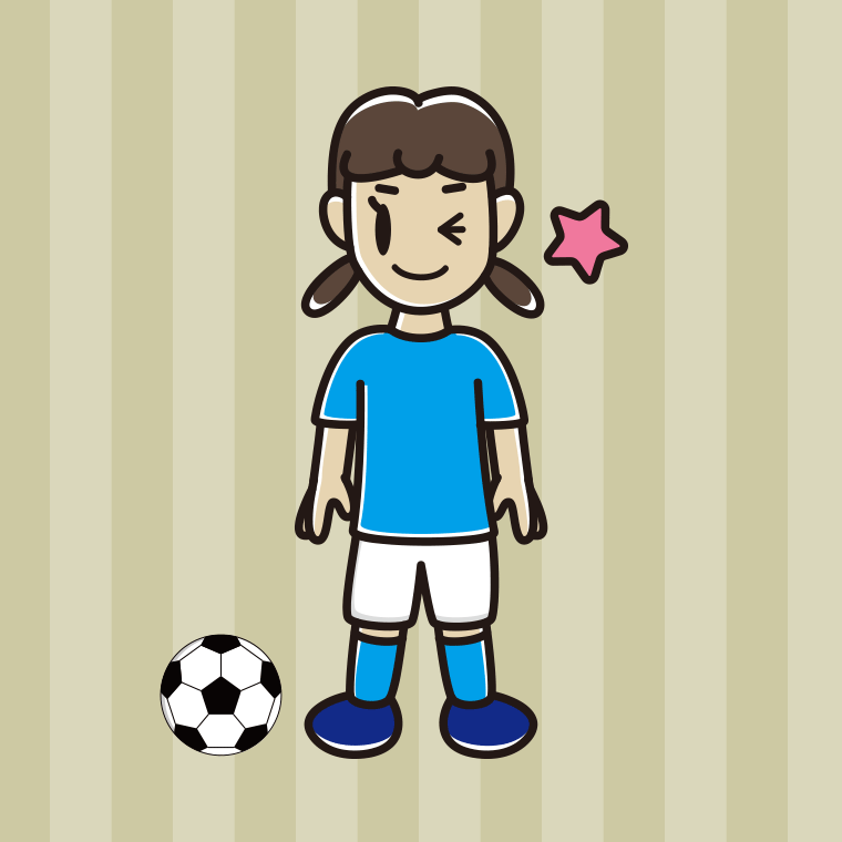 ウインクするサッカーのユニフォーム姿の女子中学生のイラスト【色、背景あり】PNG