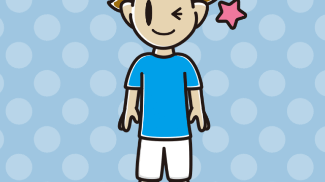 ウインクするサッカーのユニフォーム姿の男子高校生のイラスト【色、背景あり】PNG