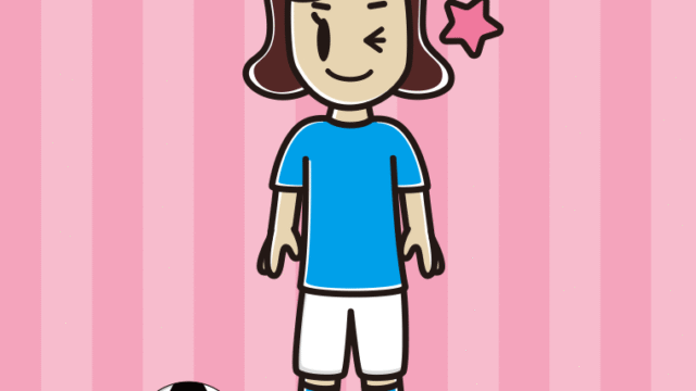 ウインクするサッカーのユニフォーム姿の女子高校生のイラスト【色、背景あり】PNG